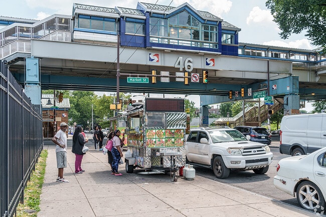 Grab a bite to eat at a food truck after catching the train.