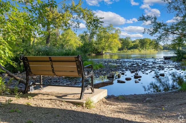 Many places to sit with an amazing view in Hudson Crossing Park in Downtown Oswego.