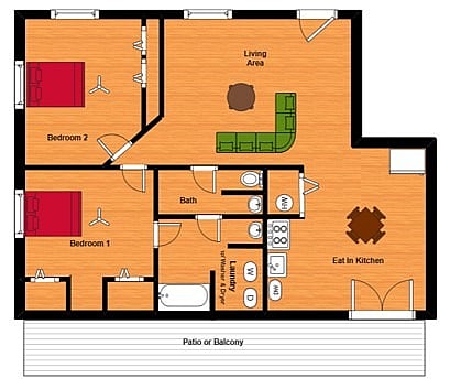 2 BR WD Luxe Floor Plan - Willow Grove Apartments