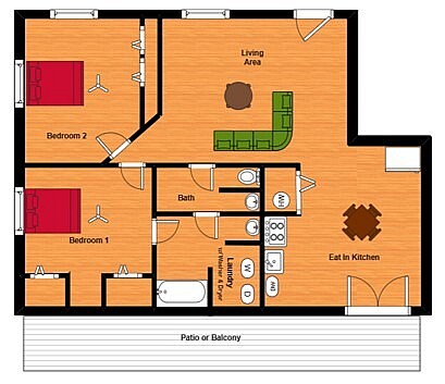Plano de planta de lujo de 2 habitaciones y 1 baño - Willow Grove Apartments