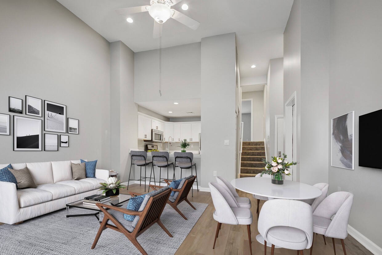 Kitchen and living dining area looking toward the split level stairs - Avana Marlborough