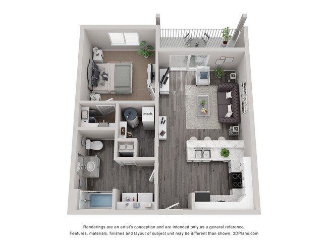 Plano de planta 1 habitación 1 baño - Creekside Heights Apartments, LLC