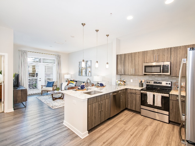 Cocina y sala de estar de concepto abierto - Overture Greenville	 55+ Active Adult Apartment Homes