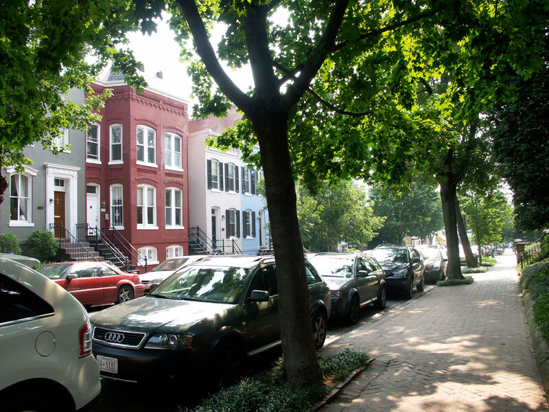 English basement is located in red brick building, left side of duplex - 3118 Dumbarton St NW