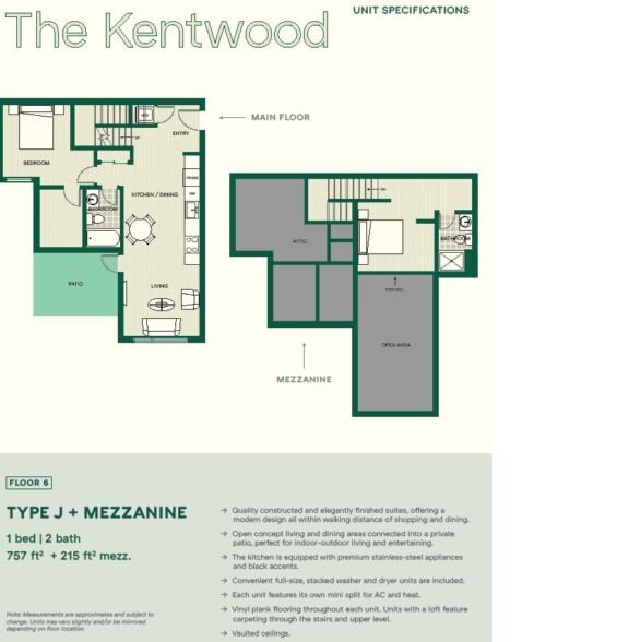 1 bed 2 bath loft - The Kentwood