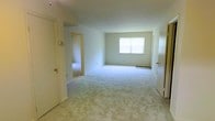 This single-floor residential space offers a clean and functional layout with a straightforward design aesthetic. The interior is characterized by neutral white walls and light-toned wall-to-wall carpeting that runs throughout the rooms, lending the space a bright, cohesive feel.

The main living area is generously sized, providing ample room for a variety of furniture arrangements. A window along the far wall allows natural light to filter in, keeping the space feeling open and airy. The room connects to an adjacent space through a wide doorway, suggesting a flexible floor plan well-suited for multiple uses.

Multiple interior doors are visible throughout the space, indicating a layout with distinct, separated rooms that offer privacy and organization. The doors feature classic brass-toned hardware against light wood trim, which contrasts cleanly with the white walls and adds a subtle warmth to the otherwise minimal interior.

The overall ambiance of the space is understated and versatile, providing a neutral canvas that can accommodate a wide range of interior styles and arrangements. The single-floor layout ensures easy accessibility and seamless flow between areas, making it a practical and livable environment.