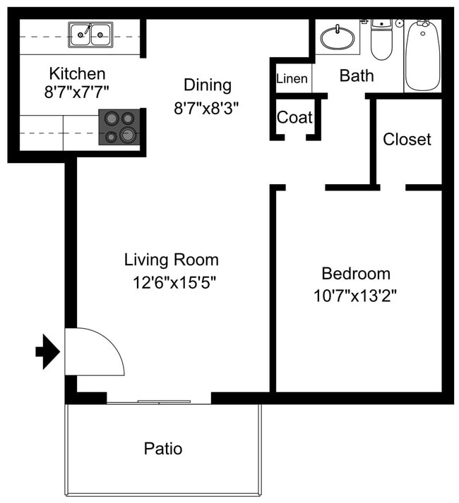 Village Green - 1B1B - Chestnut 649-682 SF - 2D.jpg - Village Green