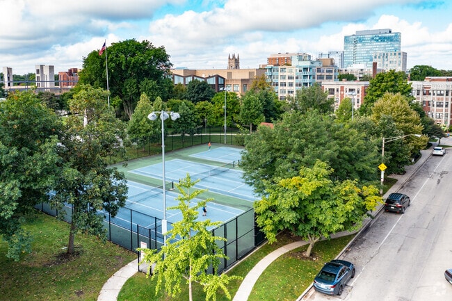 Oak Park's Scoville Park features lighted tennis courts for people to enjoy.
