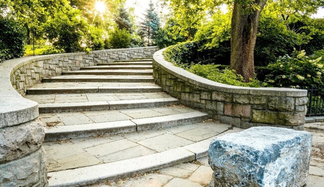 Sunlit staircase at Carl Schurz Park