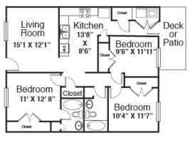 Three Bedroom Floorplan - The Pines Apartments