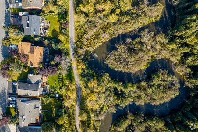 Winding creeks punctuate the landscape of Taku-Campbell, often abutting subdivisions directly.