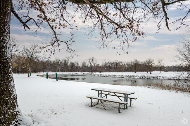 Take in the sights of the frozen lake at Big Bend Lake in Des Plaines.