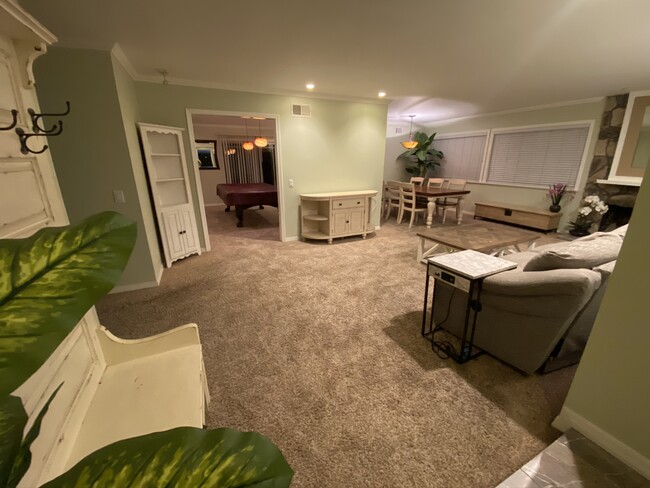 Living room, game room/pool table room and dining room from front door entry - 12139 Monte Vista Ave