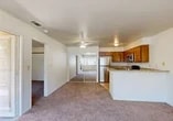 Located at 2020 Cheyenne Way in Modesto, California, this single-story, 2-bedroom, 2-bathroom residence offers a functional and comfortable layout. The open-concept living and kitchen area serves as the heart of the home, where warm-toned cabinetry, granite countertops, and stainless steel appliances — including a refrigerator, microwave, and dishwasher — create a practical yet inviting kitchen space. A peninsula counter provides additional workspace and casual dining potential. The living area features plush carpet, a ceiling fan, and a tiled fireplace framed by large windows that invite generous natural light and outdoor views. The spacious primary bedroom continues the warm carpeted flooring and is brightened by a wide bank of windows with exterior views, complemented by a mirrored closet. The second bedroom is equally well-lit with a large window and includes its own closet with sliding doors. The bathrooms are finished with granite-topped vanities, white cabinetry, tile flooring, and a glass-enclosed shower-tub combination. A hallway connects the rooms with ease, and a dedicated closet provides added storage. Throughout, the neutral color palette and consistent finishes contribute to a clean, cohesive ambiance.