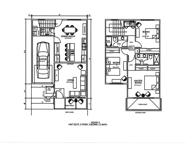 3 bedroom floorplan - 1407 sf - 2009-2046 Ravello Way