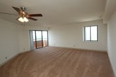 Located at 1 Harbor Ct in Portsmouth, Virginia, this single-floor unit offers a well-organized layout with bright, open living spaces. The expansive main living area is finished with warm wall-to-wall carpeting and features a ceiling fan with light fixture overhead, creating a comfortable and functional environment. Large sliding glass doors open to a balcony, allowing for abundant natural light and panoramic outdoor views of the surrounding cityscape and harbor area. A separate bedroom, also carpeted, includes a wide window framing sweeping elevated views of the city, further enhancing the sense of openness. The kitchen is efficiently designed in an L-shaped configuration and equipped with white cabinetry, granite-style laminate countertops, tile flooring, and a full suite of white appliances including an electric range, over-the-range microwave, dishwasher, and sink. The bathroom is clean and functional, featuring a full soaking tub with a tub/shower combination and chrome fixtures set against white surrounds. Throughout the unit, neutral white walls and consistent finishes create a cohesive, move-in ready aesthetic. The elevated position of the unit provides impressive sightlines and a strong connection to the Portsmouth harbor environment.