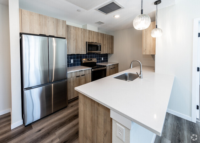 Earl floorplan with blue backsplash - Dear Madison