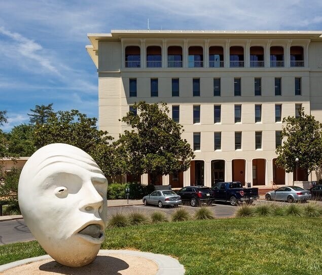 UC Davis Professor Robert Arneson created several Egghead sculptures, starting in 1991