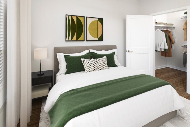 Dormitorio con suelo de tablones de vinilo de superficie dura - Avalon Wayne