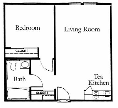 El apartamento de un habitación combinan una espaciosa área de estar cómoda con una habitación, un baño adyacente y espacio de guardarropas amplio. - Hilltop Commons Senior Living