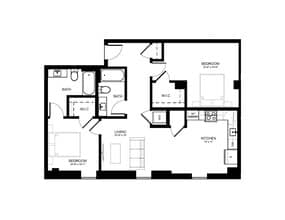 Explore the elegant design of this spacious apartment layout, ideal for modern living. - The Loop at Midtown
