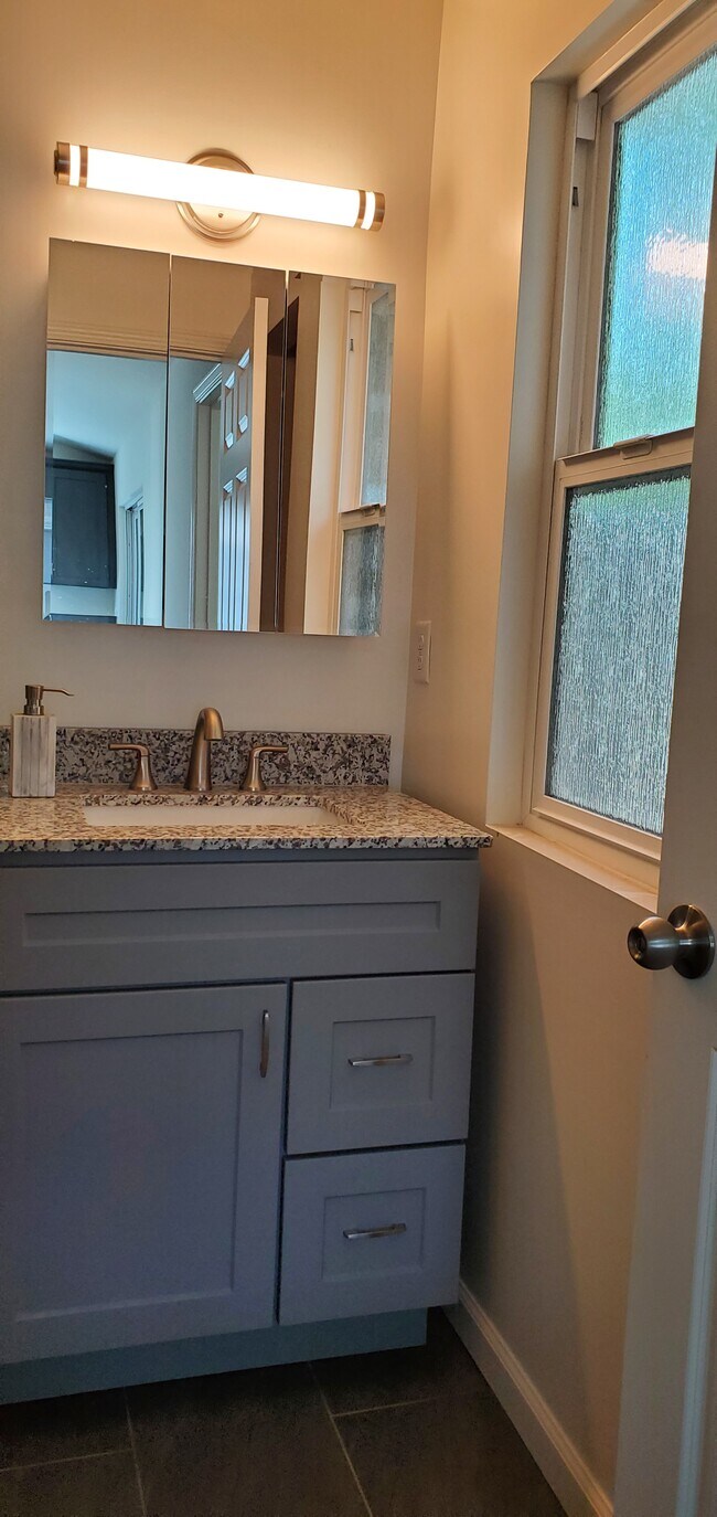 Bathroom sink and window. - 5828 Halbrent Ave
