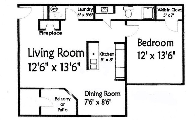 One bedroom floorplan - 2200 Hedgerow Rd