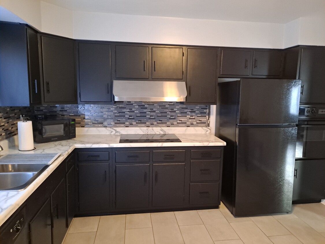 Updated eat-in kitchen with new refrigerator and induction cooktop - 9217 Frankstown Rd