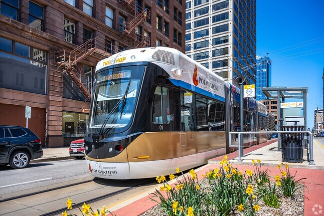 The Hop Streetcar runs along the northern edge of the neighborhood.