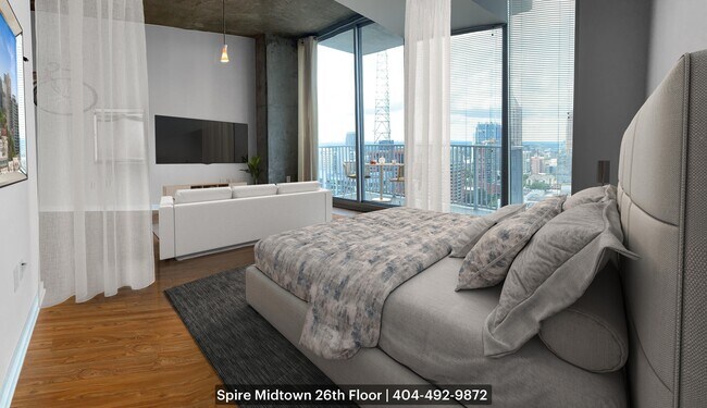 Fits king-size bed. Open-floor plan, hotel-style layout. Wall to wall, floor to ceiling windows - 860 Peachtree St NE