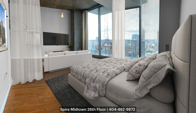 Fits king-size bed. Open-floor plan, hotel-style layout. Wall to wall, floor to ceiling windows - 860 Peachtree St NE