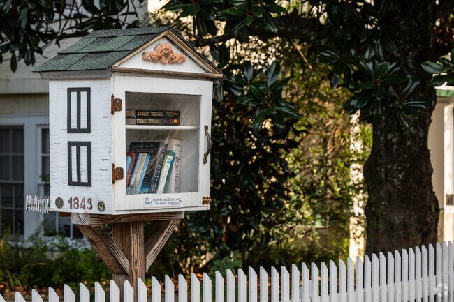 Several "Little Library" boxes are placed throughout the Quincy historic district.