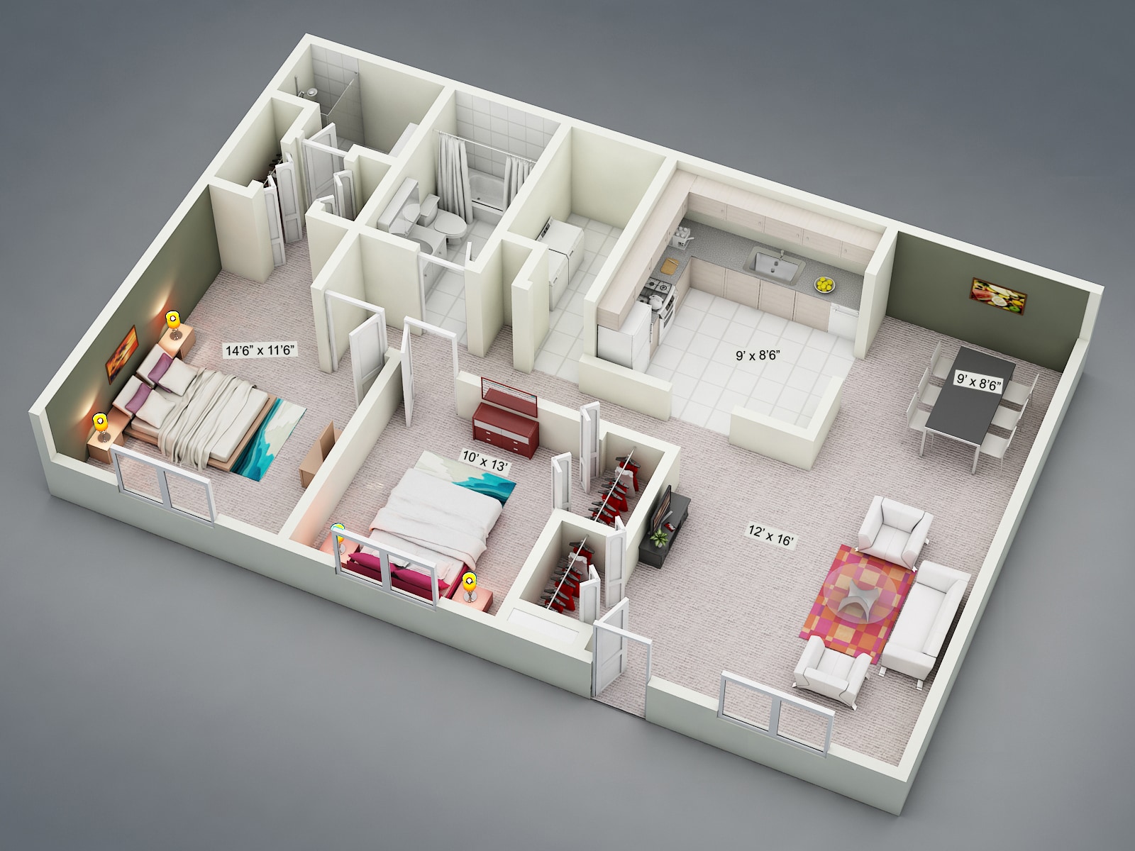 Shady Lake Apartments – Two Bedroom Two Bath Regular
