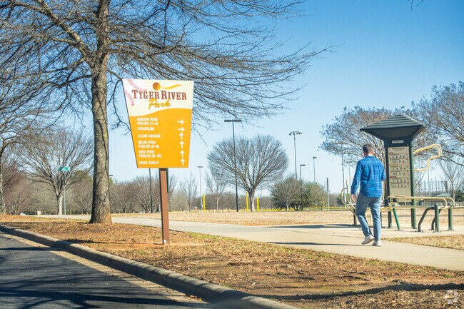Residents enjoy walking at Tyger River Park in Duncan.