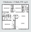 3 Beds, 1.5 Baths Model