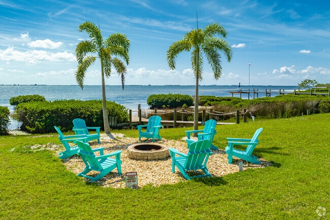 A beautiful private fire pit area overlooks the bay in Safety Harbor.
