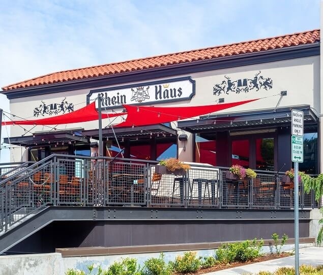 For house-made sausages, fresh-baked pretzels, and draft beer, residents head to Rhein Haus