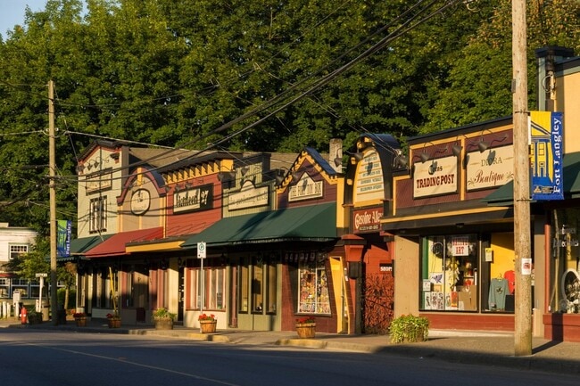 Historic storefronts in Fort Langley’s charming village centre.