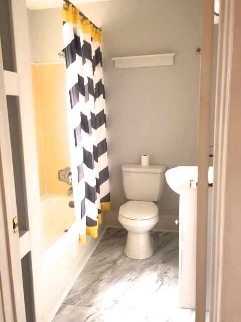 Full bath, new flooring, sink/vanity, and light fixtures. - 425 E Broadway St