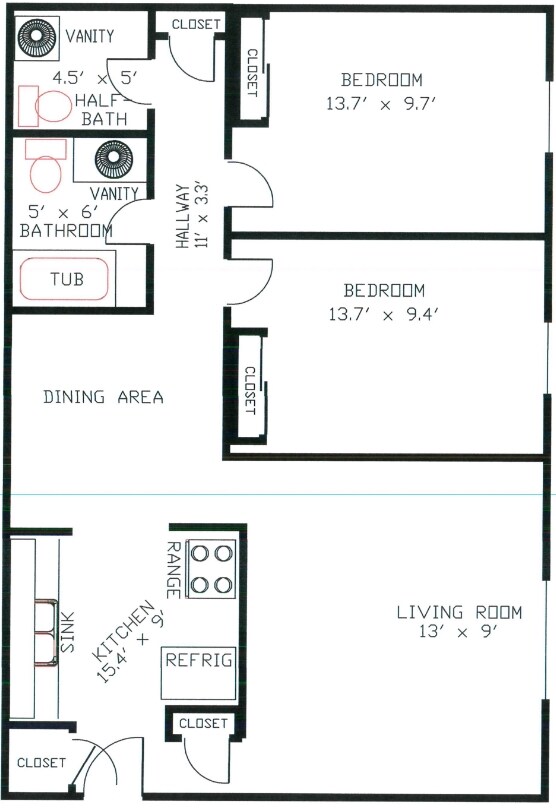 Plano de planta de dos habitaciones - 841 8th St