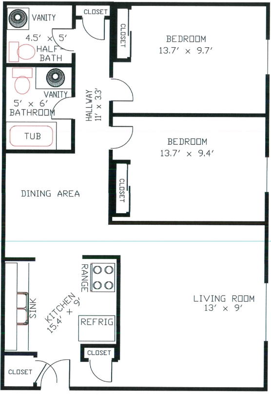 Two Bedroom Floor Plan - 841 8th St