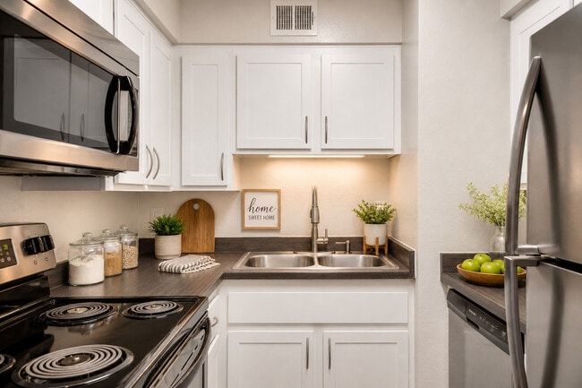 Cozy modern kitchen with warm accents - Trails at Harris