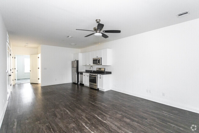 1BR,1BA -689SF -Lower-Living Room/Kitchen - Greymore Flats