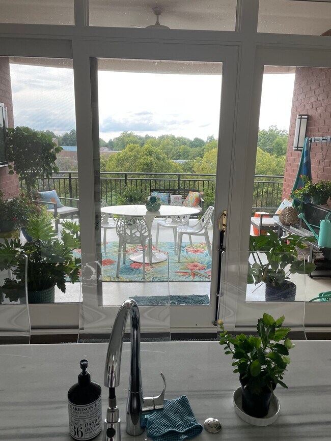 Standing at kitchen sink looking out the sliding doors to the porch. - 6600 Seminary Woods Plz