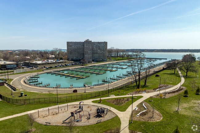 Residents of Waterworks Park enjoy easy access to the Detroit River.