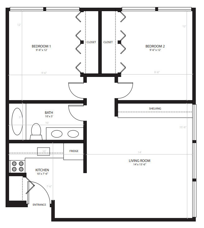 2 Bed / 1 Bathroom 660 sq ft - 520 Packard St