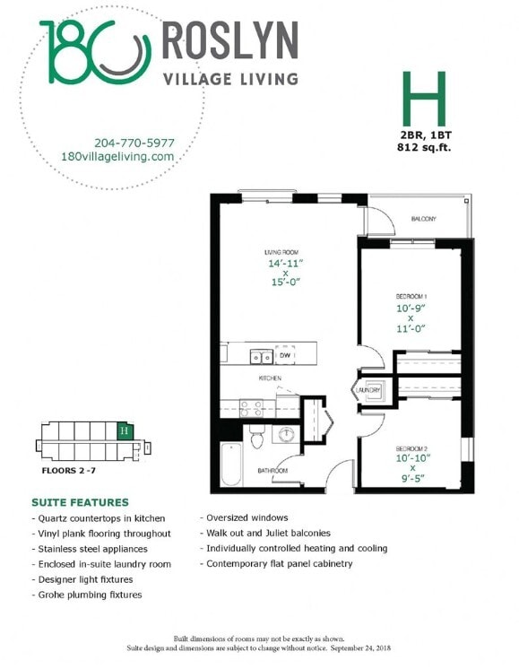 2 Bed 1 Bath - 180 Roslyn