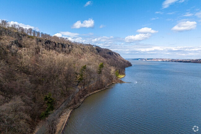 Bergen Waterfront is lined with large cliffs overlooking the Hudson River