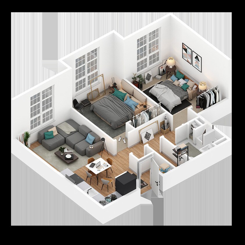 Dos habitaciones, plano de planta - 1117 Wolcott Ave