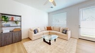 Located at 2627 N 83rd Ave in Phoenix, AZ, this modern two-story home offers 3 bedrooms and 4 bathrooms across two thoughtfully designed floors. The main floor features an open-concept layout with light hardwood flooring that flows seamlessly from the kitchen through the living area. The kitchen is well-appointed with white shaker cabinetry, stainless steel appliances including a French door refrigerator, range, microwave, and dishwasher, complemented by clean white countertops and recessed lighting. A dining area with a round table sits adjacent, making it ideal for everyday living. The spacious living room features a ceiling fan, large windows with natural light, and a comfortable, contemporary layout. A half bathroom is conveniently located on the main floor. Upstairs, the primary bedroom is generously sized with plush carpeting, a ceiling fan, and large windows. Two additional bedrooms are also carpeted, each with ceiling fans and windows allowing natural light. The bathrooms are finished in a clean, all-white aesthetic with wood-look flooring, white vanities, and a tub-shower combination. A hallway and closet complete the upper level, offering practical storage and circulation throughout this well-designed Phoenix home.